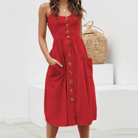 American Eagle Outfitters Dresses & Skirts - American Eagle Outfitters Red Button Front Midi Dress Womens Size XS